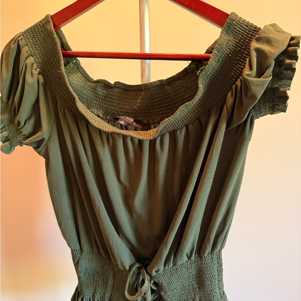 Sweet Wanderer Khaki Smocked Blouse